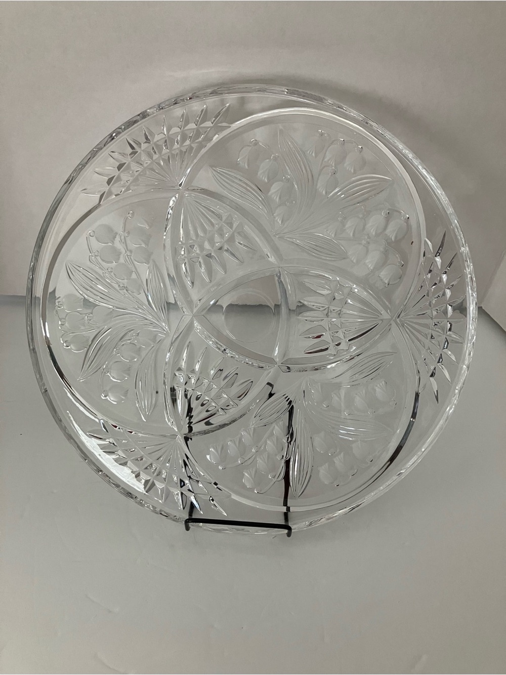 West Germany Clear Lead Crystal Lily of the Valley Cake Plate